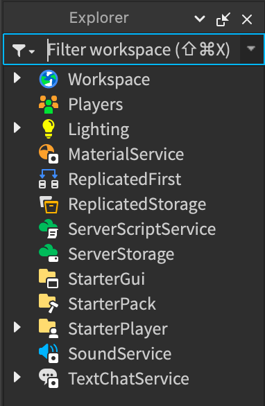 roblox studio explorer options