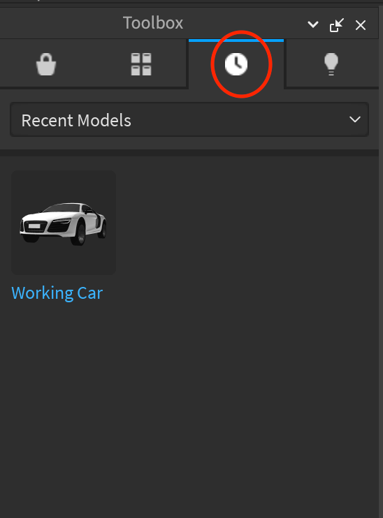roblox studio recent tab