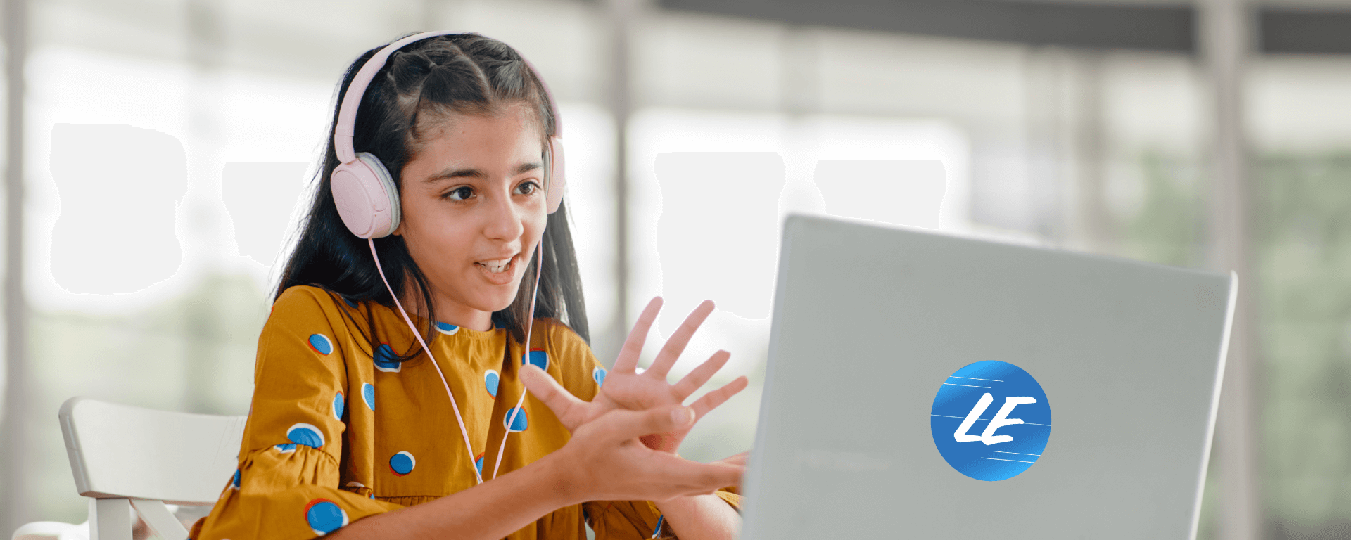 Girl with laptop at stem summer camp